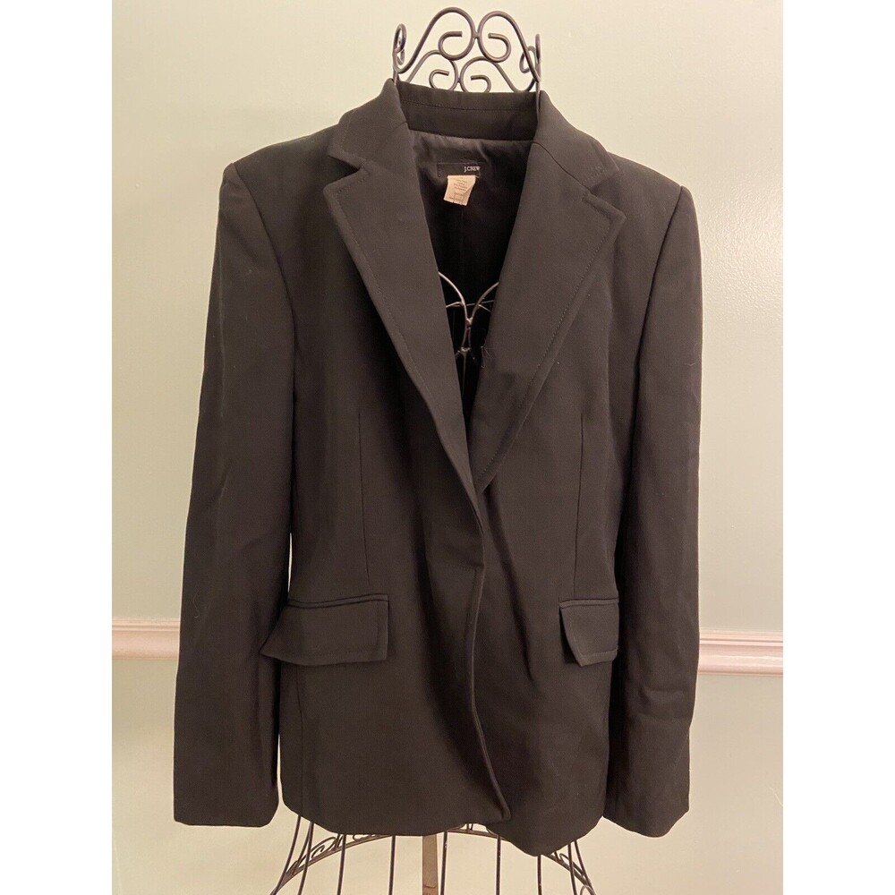 J Crew 10 Black Blazer Hidden Button‎ 100% Wool  Career Jacket